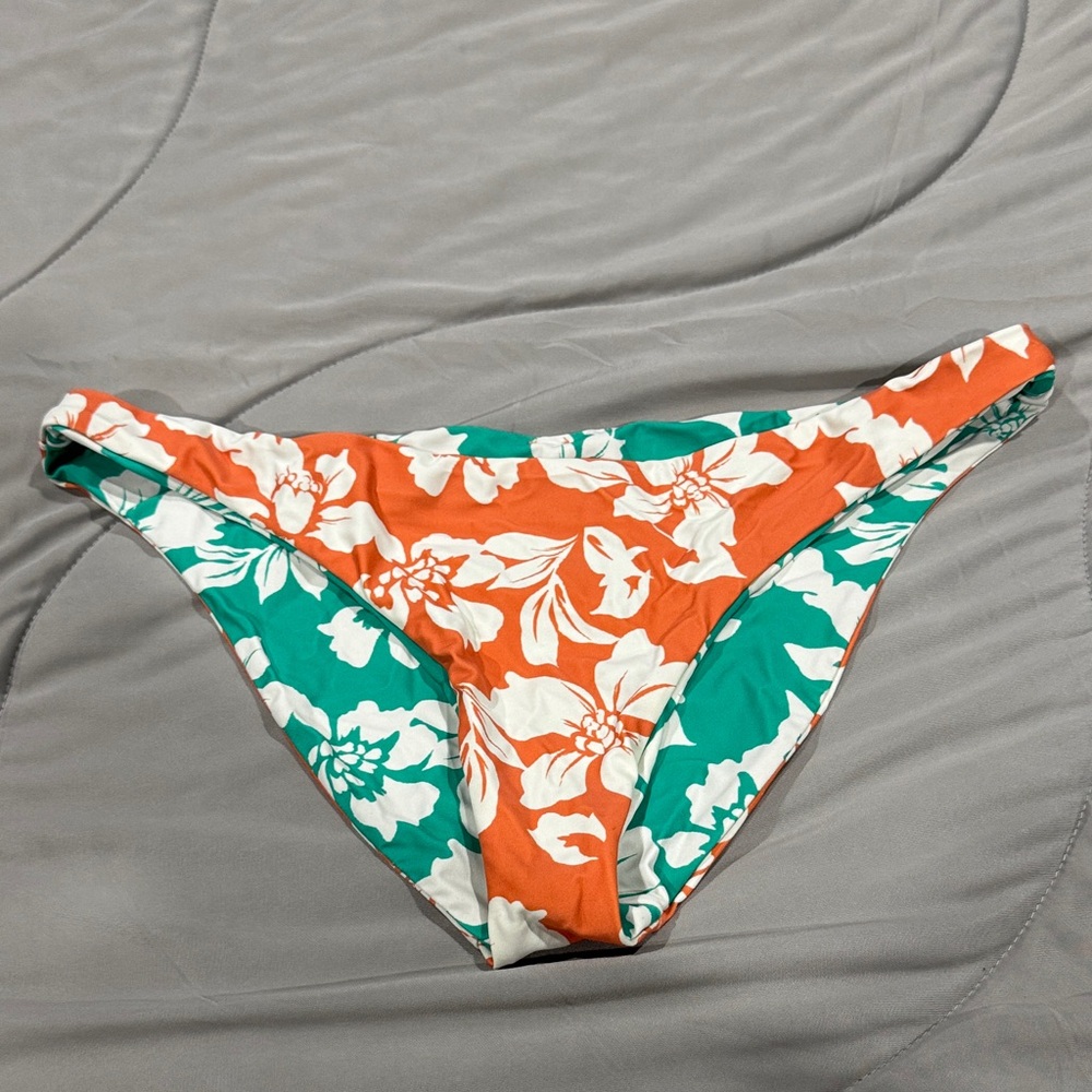 O'Neill Reversible Floral Bikini Bottom in Orange & Teal